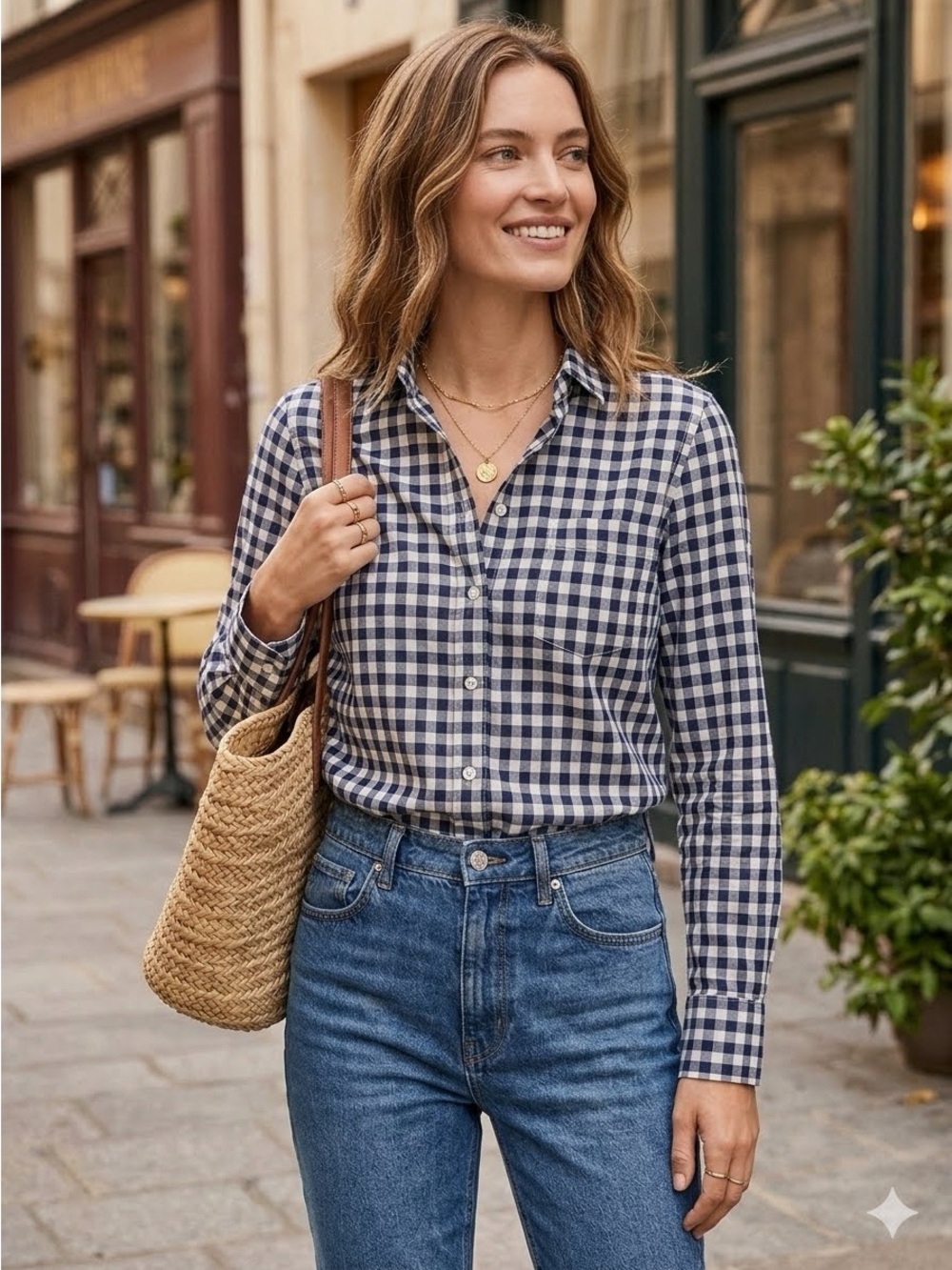 J.Crew Cotton Navy Gingham Western Preppy Coastal Cowboy Button Up Women’s Size4